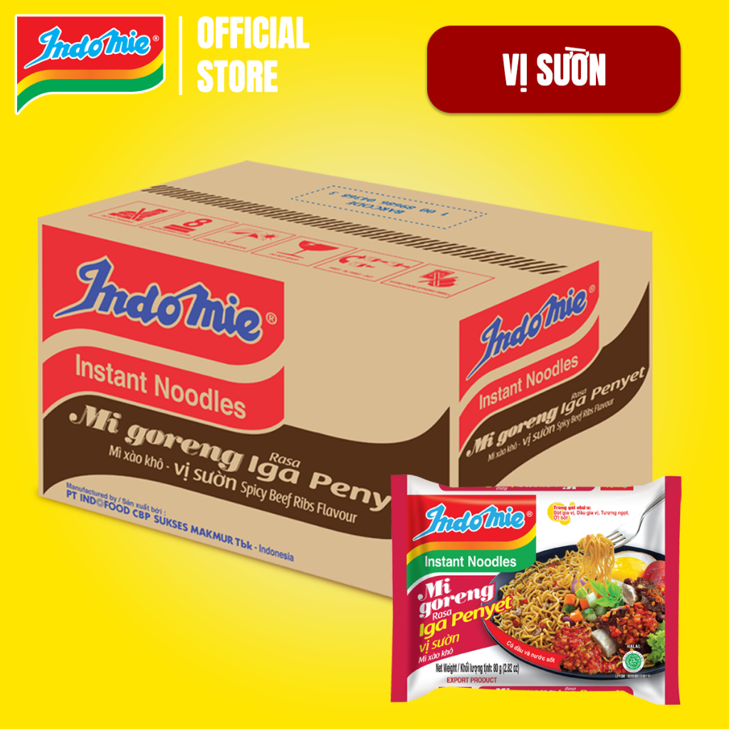 Mì Indomie vị Sườn, mì trộn thơm đậm vị sườn Indonesia 80g x thùng 40 gói