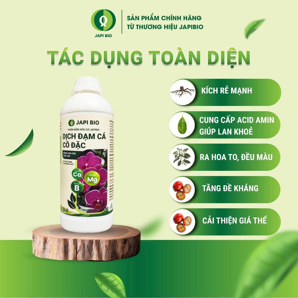Đạm Cá Hữu Cơ JapiBio Cho Hoa Lan 1L – Đạm Cá Thủy Phân – Tăng Rễ, Lá Dày, Hoa Bền Màu