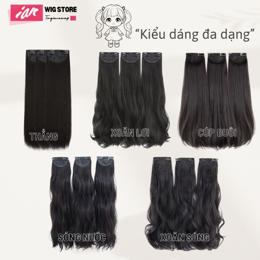 Sét 3 dải tóc giả iAN kẹp xoăn dài cho nữ đẹp cao cấp,làm dày tóc tự nhiên nhẹ mềm đẹp