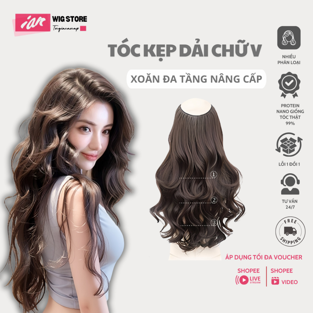 TÓC GIẢ KẸP SÓNG LƠI ĐA TẦNG – DÀI 50 và 60CM