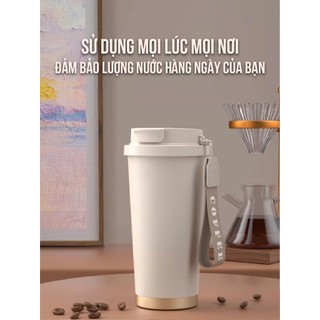 Cốc giữ nhiệt tráng gốm cao cấp, bình giữ nhiệt Nesthome có nắp đậy ống hút giữ nhiệt lâu
