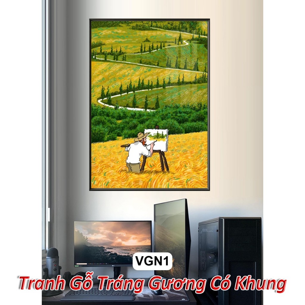 (Mẫu Mới) Tranh Van Gogh - Tranh Danh Họa Tráng Gương Có Khung Trang Trí Phòng Khách, Decor Không Gian Làm Việc Decor