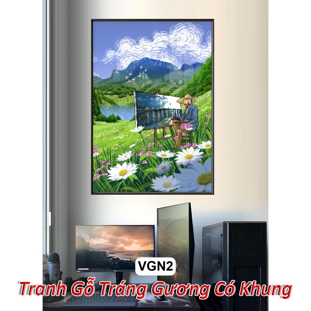(Mẫu Mới) Tranh Van Gogh - Tranh Danh Họa Tráng Gương Có Khung Trang Trí Phòng Khách, Decor Không Gian Làm Việc Decor