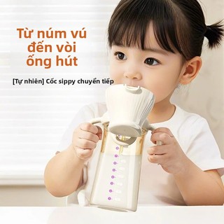 Youkebei bình tập uống nước cho bé Bình sữa PPSU cho bé từ 6 tháng đến 1-2-3tuổi bình tập uống tự động lật cốc hút 300ml
