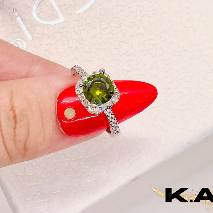 Nhẫn Nữ Đính Đá Xanh Lục Peridot  Sang Trọng Phù Hợp Đi Tiệc Quà Tặng Người Yêu, Học Sinh, Sinh Viên