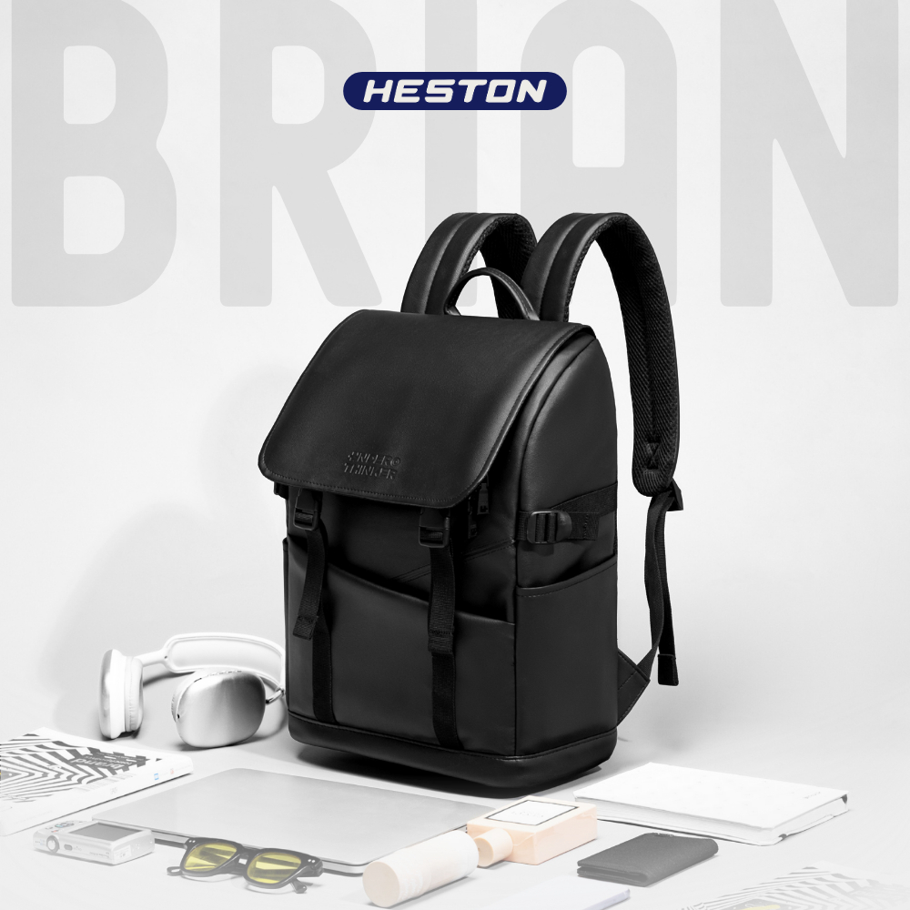 Balo Da PU Đi Học Làm Brian Thời Trang Nam Nữ Cặp Đựng Laptop Du Lịch Nhiều Ngăn | HESTON