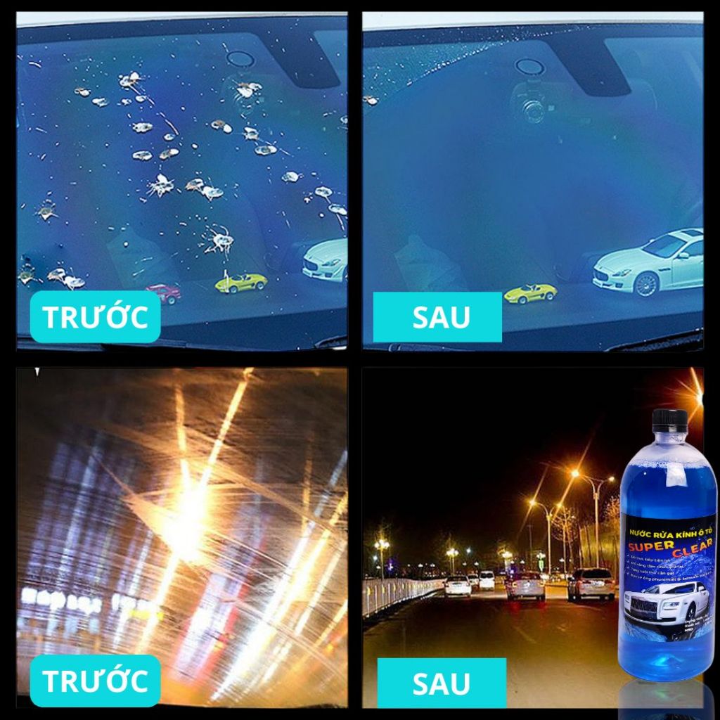 Nước rửa kính ô tô SUPER CLEAR đổ trực tiếp phù hợp với mọi loại xe hơi, không đóng cặn - Chai 1L