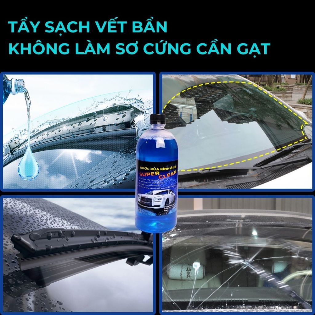 Nước rửa kính ô tô SUPER CLEAR đổ trực tiếp phù hợp với mọi loại xe hơi, không đóng cặn - Chai 1L