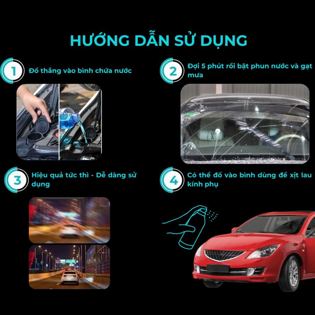 Nước rửa kính ô tô SUPER CLEAR đổ trực tiếp phù hợp với mọi loại xe hơi, không đóng cặn - Chai 1L
