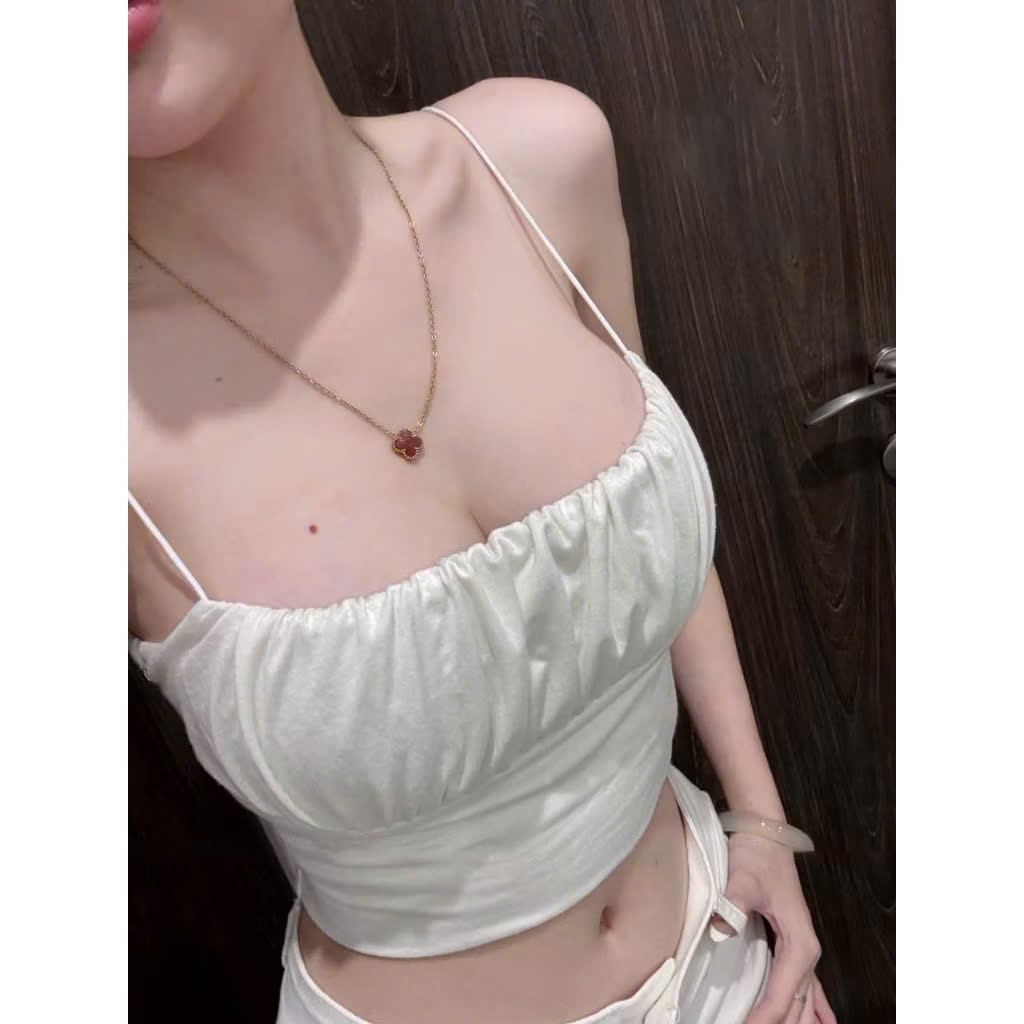 | LYN WEAR | (HOẢ TỐC) Áo Croptop 2 Dây sợi bún - Vải thun rip Trung nhún Tôn V1. Form chuẩn - chất mềm mịn mát