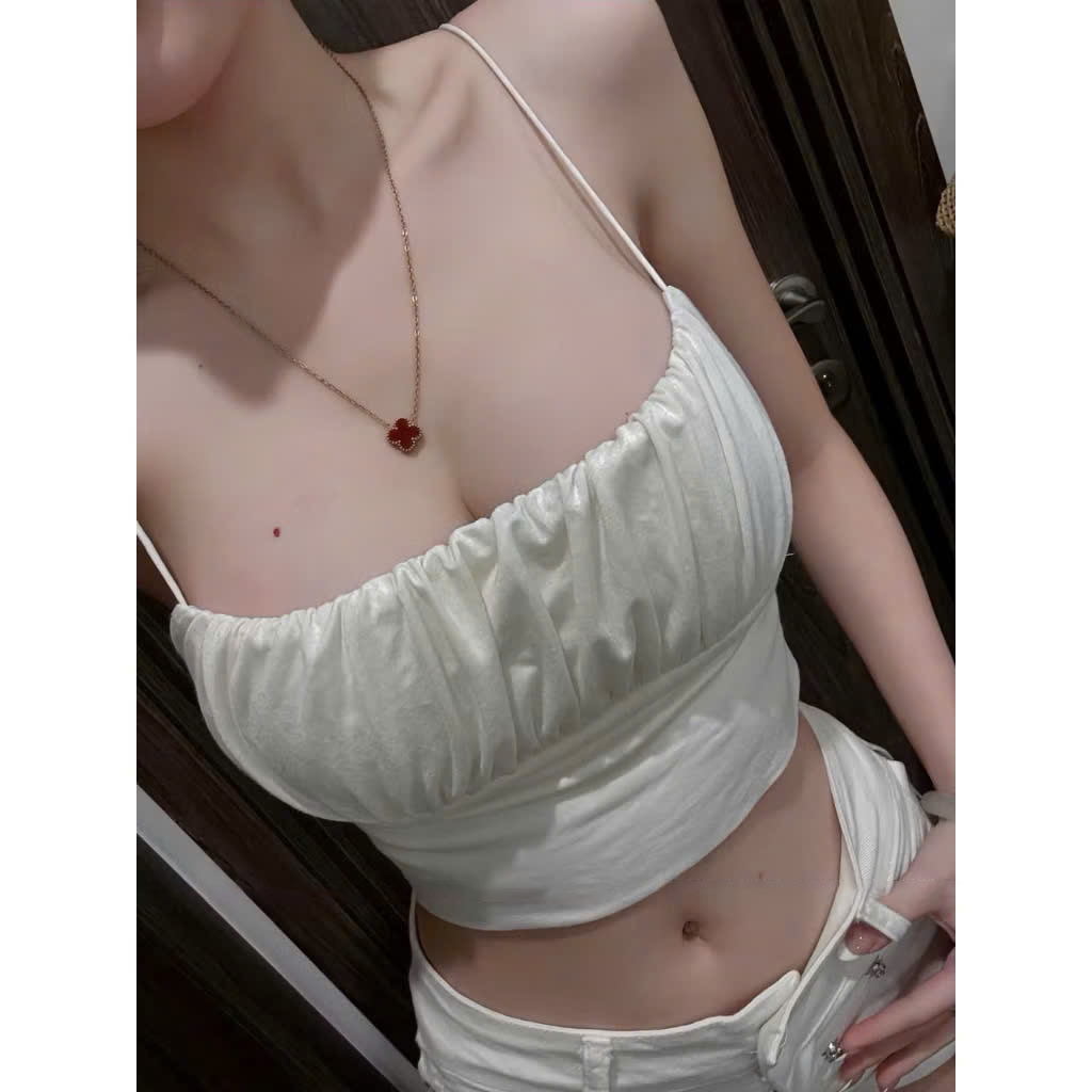 | LYN WEAR | (HOẢ TỐC) Áo Croptop 2 Dây sợi bún - Vải thun rip Trung nhún Tôn V1. Form chuẩn - chất mềm mịn mát
