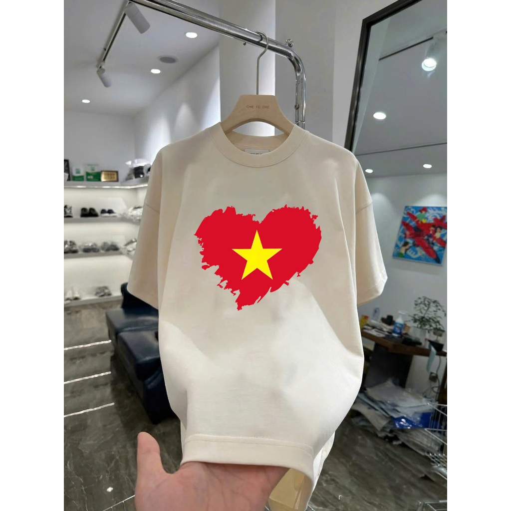 Áo thun in họa tiết Cờ Đỏ Sao Vàng tự hào dân tộc Phong Cách Streetwear Vải Cotton