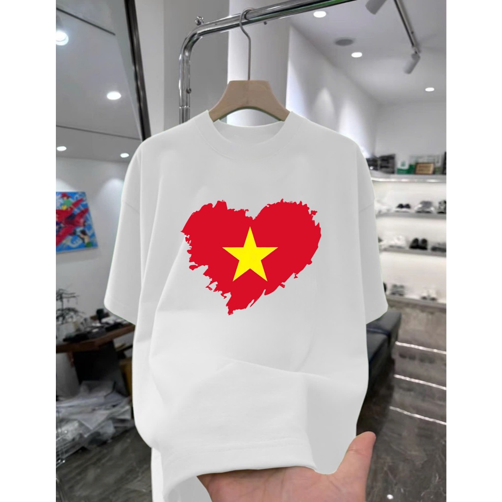 Áo thun in họa tiết Cờ Đỏ Sao Vàng tự hào dân tộc Phong Cách Streetwear Vải Cotton