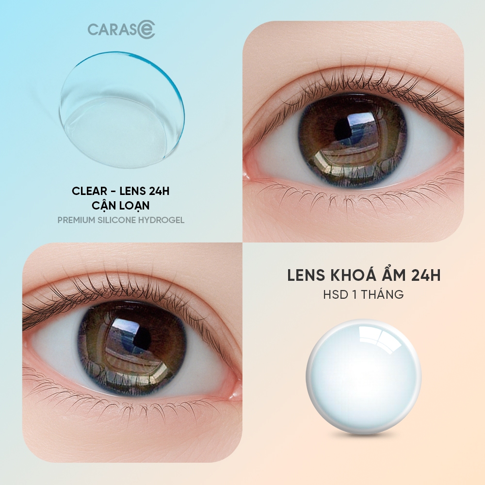 [1 chiếc] Kính áp tròng khoá ẩm 24H 1 Tháng Màu Trong Suốt CARASE, Lens Cận Loạn Clear