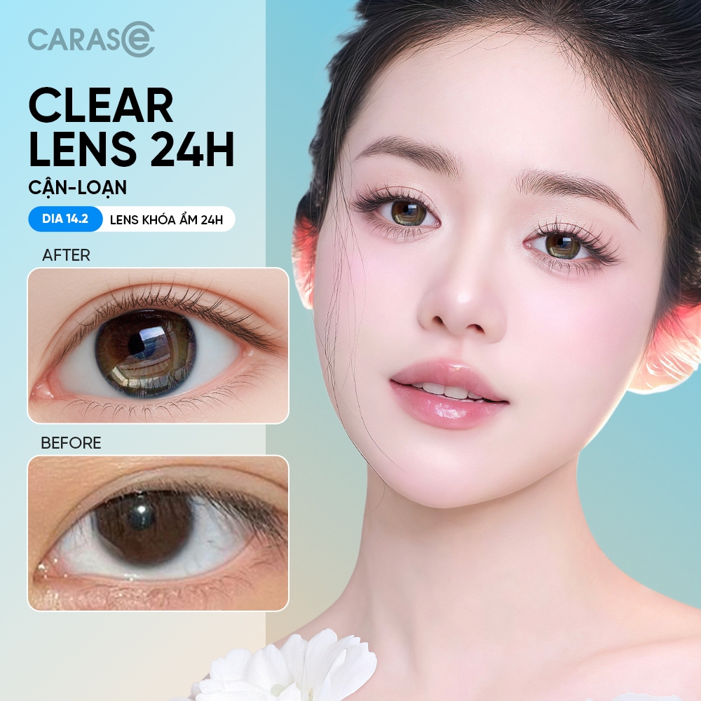 [1 chiếc] Kính áp tròng khoá ẩm 24H 1 Tháng Màu Trong Suốt CARASE, Lens Cận Loạn Clear