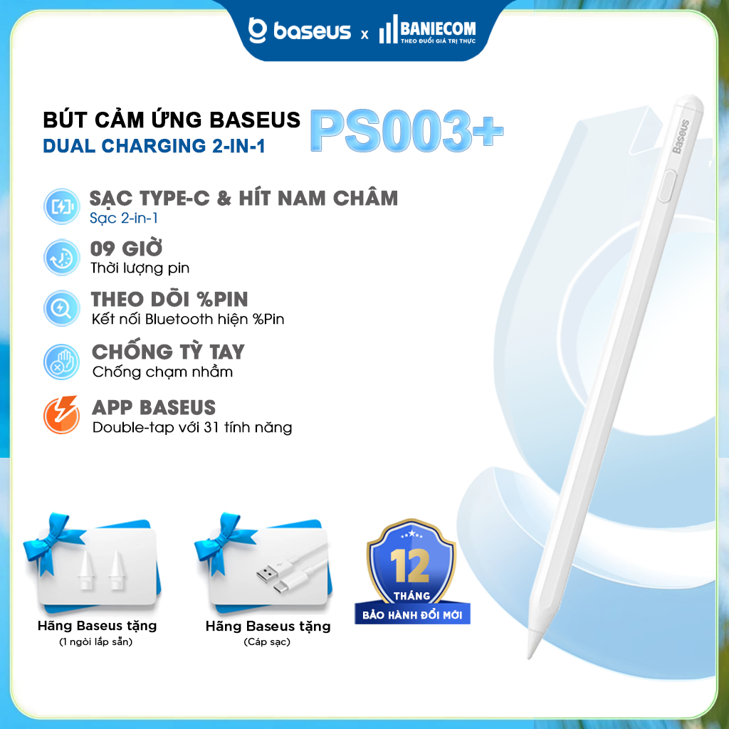 Bút cảm ứng Baseus PS003+ cho Pad Air Mini Gen Pro Baseus Smooth ...