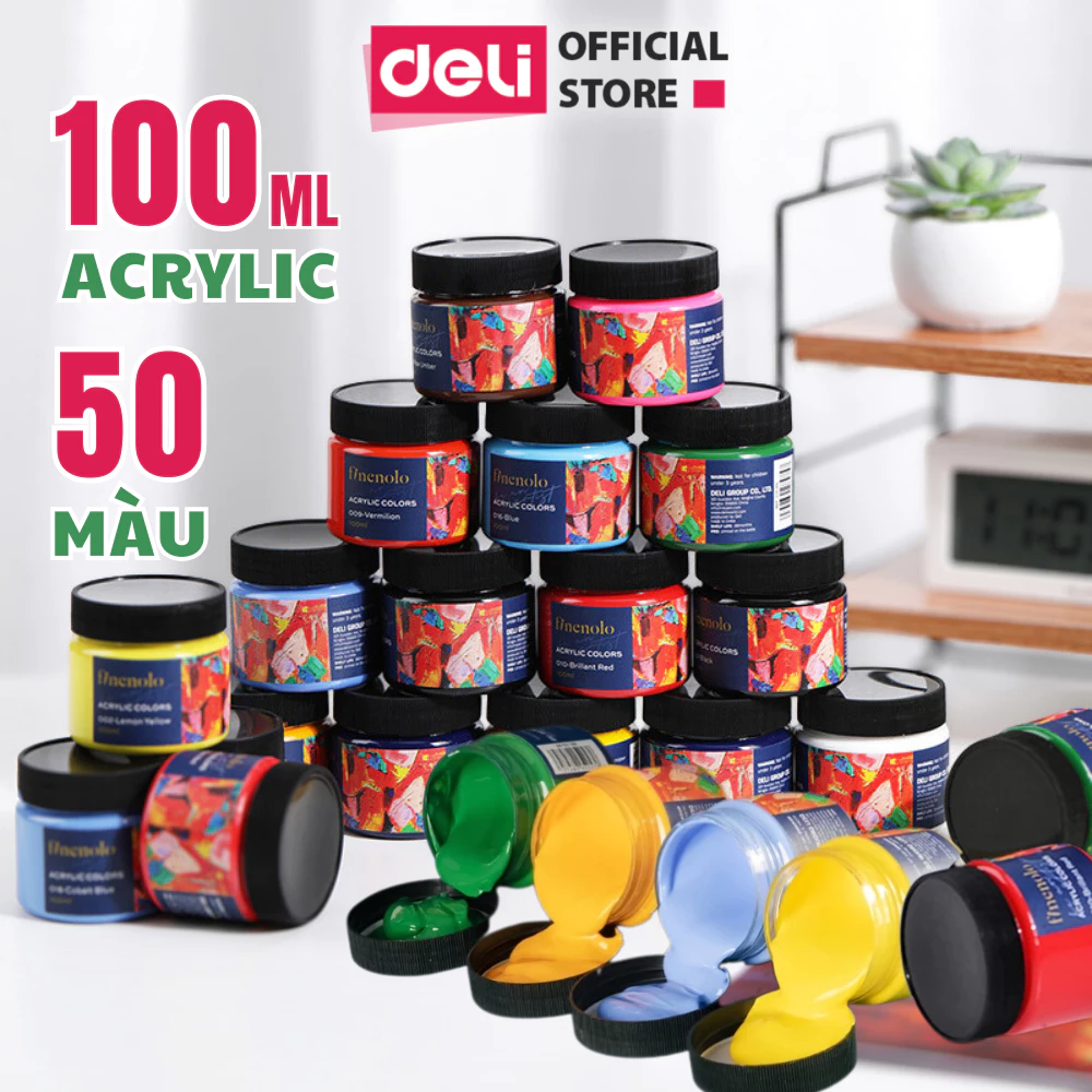 [MÃ 40% LIVE] Màu acrylic 3D dạng hũ 100ml chuyên nghiệp Deli dùng vẽ custom trên vải giày tường ful