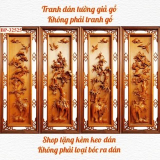 Tranh dán tường tứ quý tùng cúc trúc mai trang trí phòng khách phòng thờ, tranh in trên chất liệu vải lụa (tặng keo dán)
