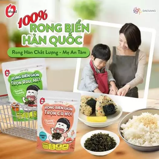 [O'Food] Rong biển giòn trộn khô gà, hải sản, hạt óc chó hạnh nhân, cá hồi, rau&hạt O'Food