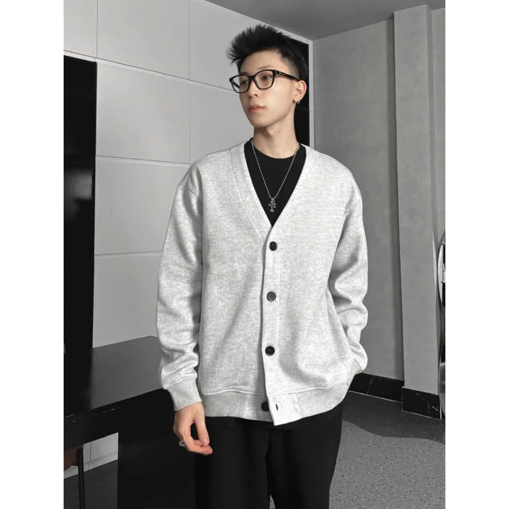Áo khoác kaki nhung tâm nữ phối khóa có mũ from rộng thời trang thu đông HÀN QUỐC CARDIGAN L1