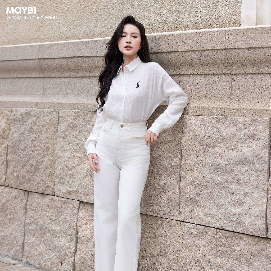 Áo sơ mi form rộng xô mềm dài tay thêu logo ngực chất liệu cotton hàn, mỏng nhẹ,thoáng,thấm hút mồ hôi tốt - Chính hãng