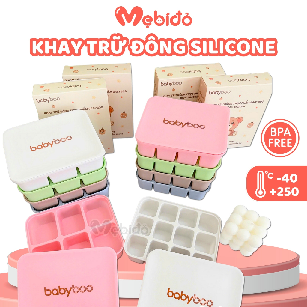 Khay Trữ Đông Silicon Cao Cấp Có Nắp Đậy Tiện Dụng, Đựng Nước Dashi Rau Củ, Đồ Ăn Dặm Cho Bé Shop Mẹ Bí Đỏ