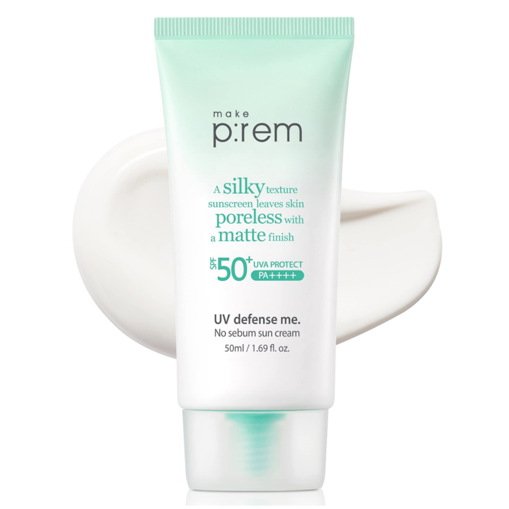 Kem Chống Nắng Nâng Tone, Kiềm Dầu Make prem Uv Defense Me. No Sebum Sun Cream 50ml (xanh lá)