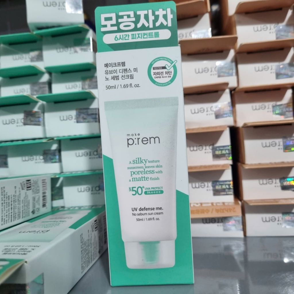 Kem Chống Nắng Nâng Tone, Kiềm Dầu Make prem Uv Defense Me. No Sebum Sun Cream 50ml (xanh lá)