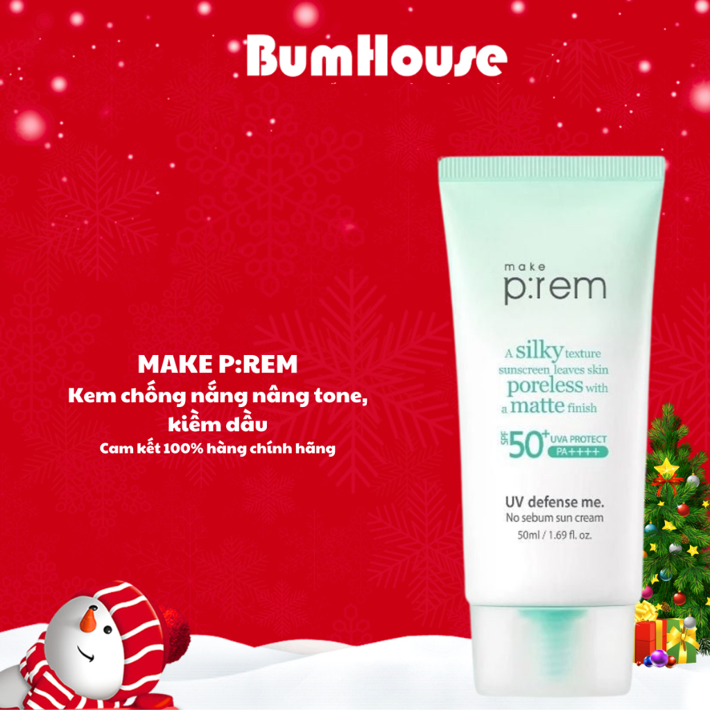 Kem Chống Nắng Nâng Tone, Kiềm Dầu Make prem Uv Defense Me. No Sebum Sun Cream 50ml (xanh lá)
