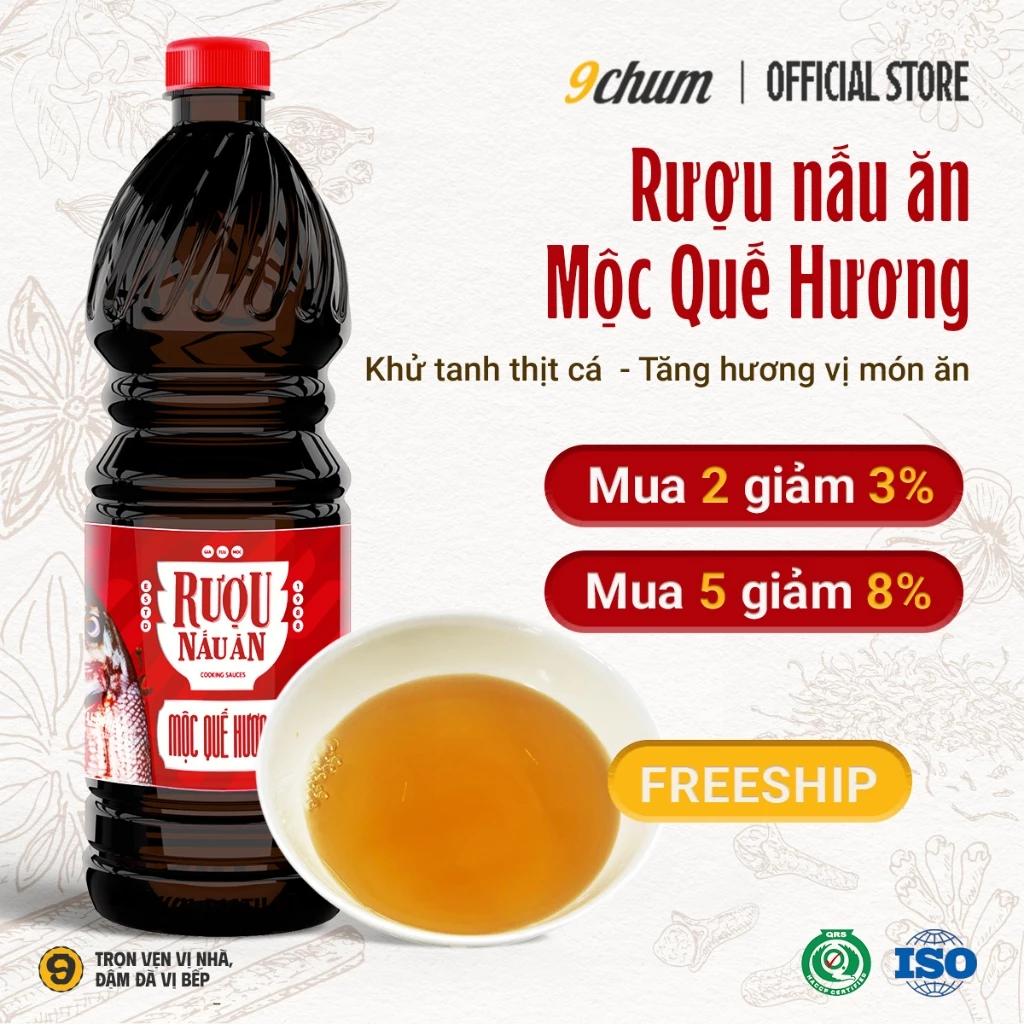 Rượu nấu ăn Mộc Quế Hương 9chum - Khử tanh, khử nhớt, khử hôi thực phẩm sống, gia vị nấu cho món ăn