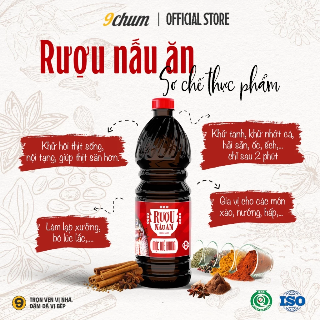 Rượu nấu ăn Mộc Quế Hương 9chum - Khử tanh, khử nhớt, khử hôi thực phẩm sống, gia vị nấu cho món ăn