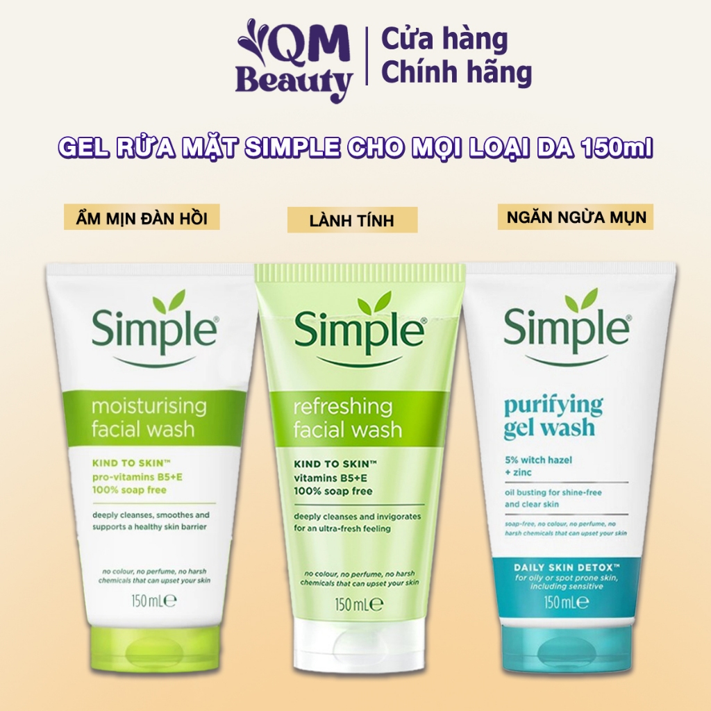 Sữa rửa mặt Simple Refreshing, Purifying, Moisturising làm sạch cho mọi ...