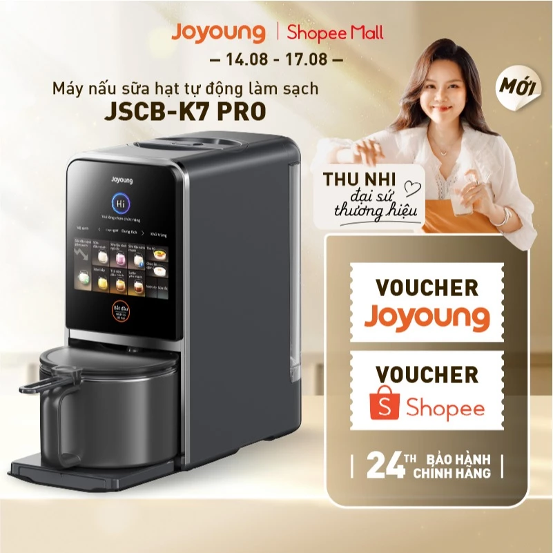 [Tặng sách nấu ăn] Máy nấu sữa hạt đa năng làm sạch tự động Joyoung JSCB-K7 PRO giảm ồn, khử purin