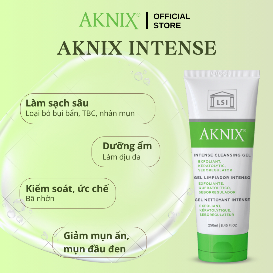 Sữa Rửa Mặt AKNIX (Da Dầu, Mụn Không Viêm) Sạch Sâu  INTENSE CLEANSING GEL