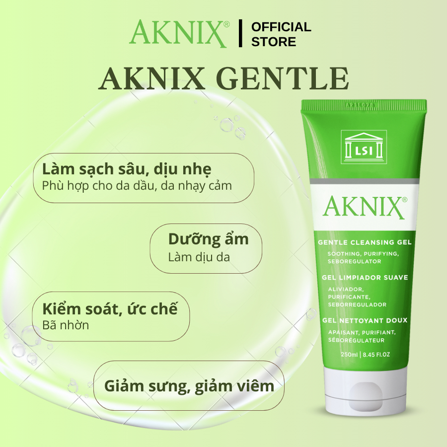 Sữa Rửa Mặt  AKNIX Cho Da Dầu, Da Nhạy, Mụn Viêm - GENTLE CLEANSING GEL