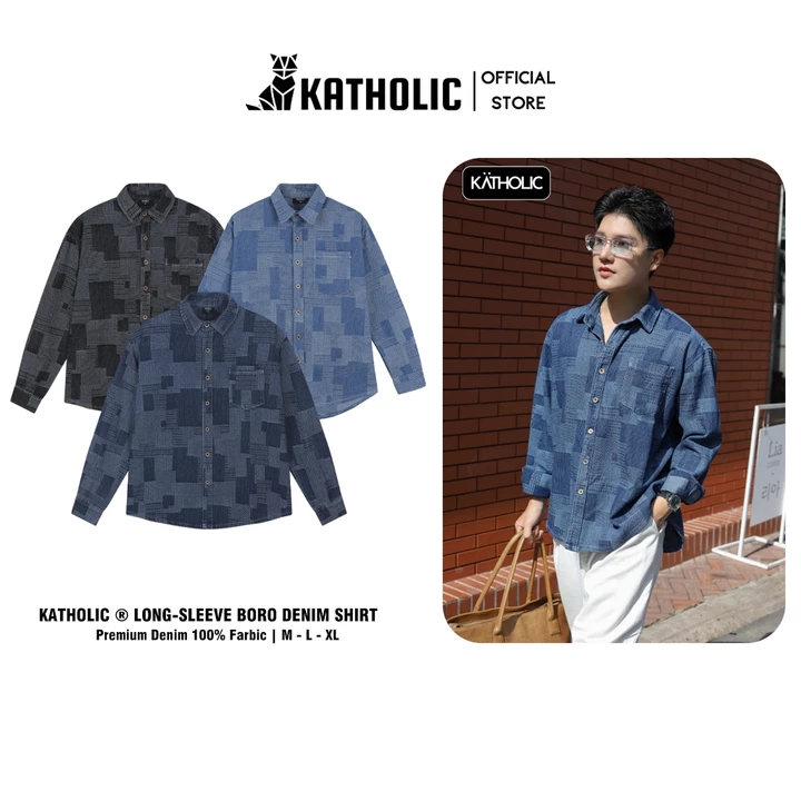 Áo Sơ Mi Tay Dài Nam Nữ Boro Denim Local Brand KATHOLIC Form Rộng Oversize KAT031