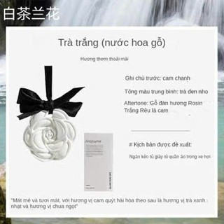 Sáp thơm thạch cao treo xe / phòng - Hương Trà Trắng (White Tea) - Thiết kế hoa hồng gốm sứ với nơ đen sang trọng