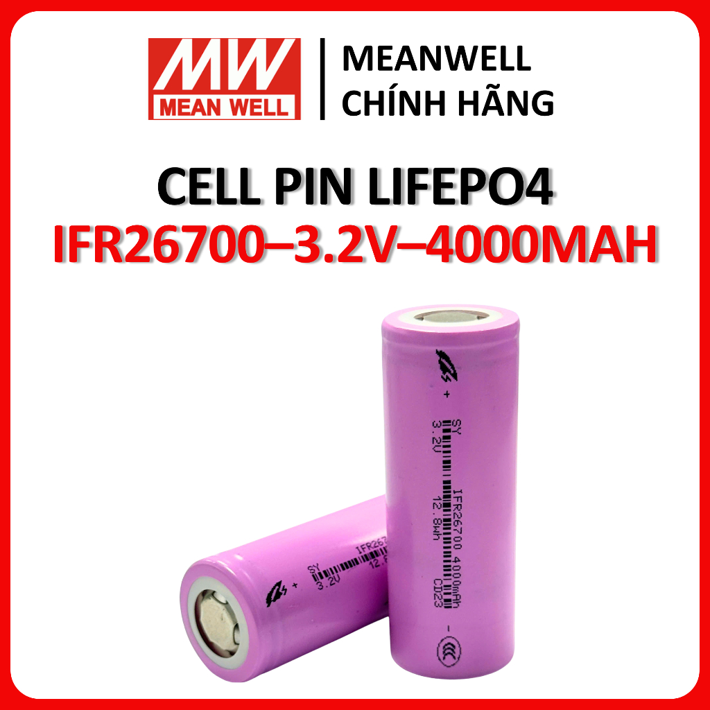 Pin LiFePO4 26700–3.2V–4000mAh, cell pin IFR26700 dòng xả 4A dùng cho ...