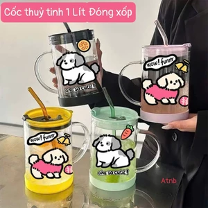 Cốc thuỷ tinh dung tích 1000ml tặng kèm sticker ngộ nghĩnh