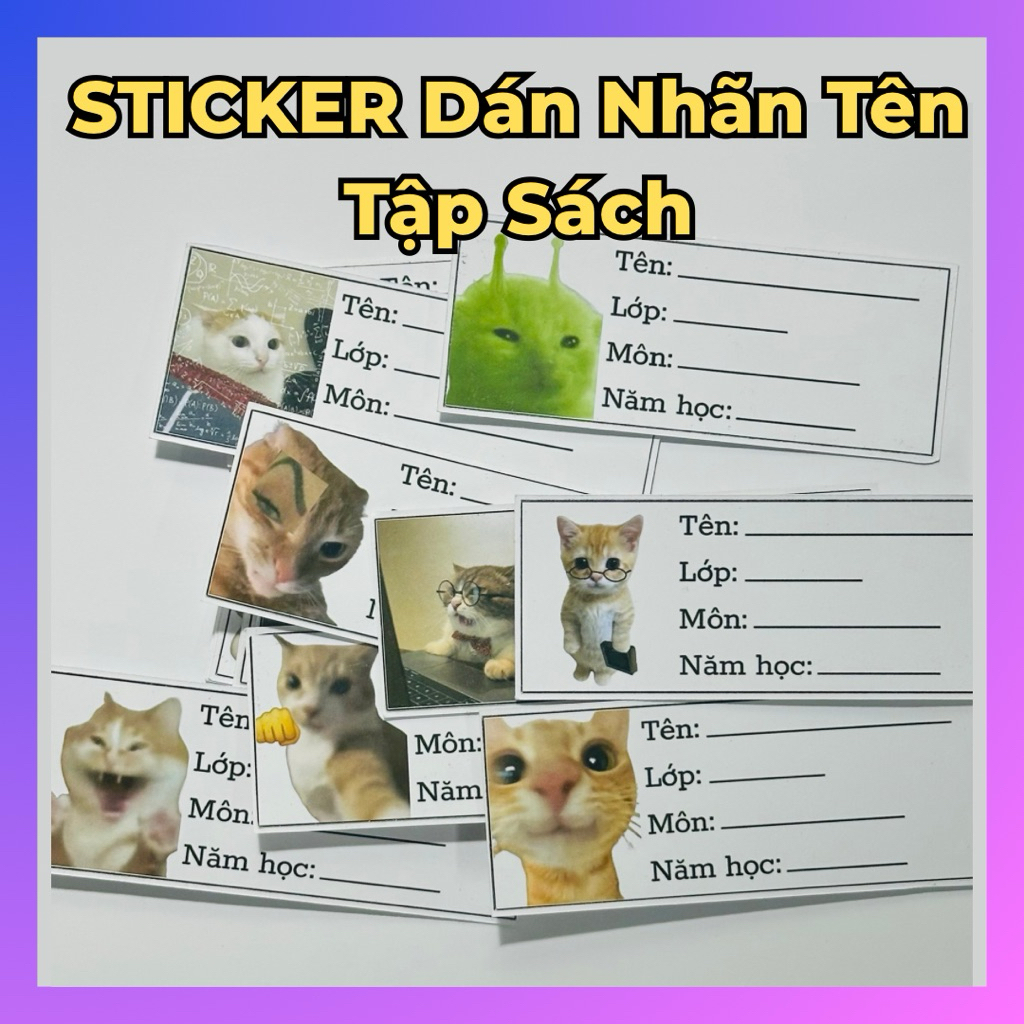 Sticker Nhãn Dán Bản Tên Cho Sách Vở Hình Mèo 🐈‍⬛ 💕 cho học sinh sinh ...