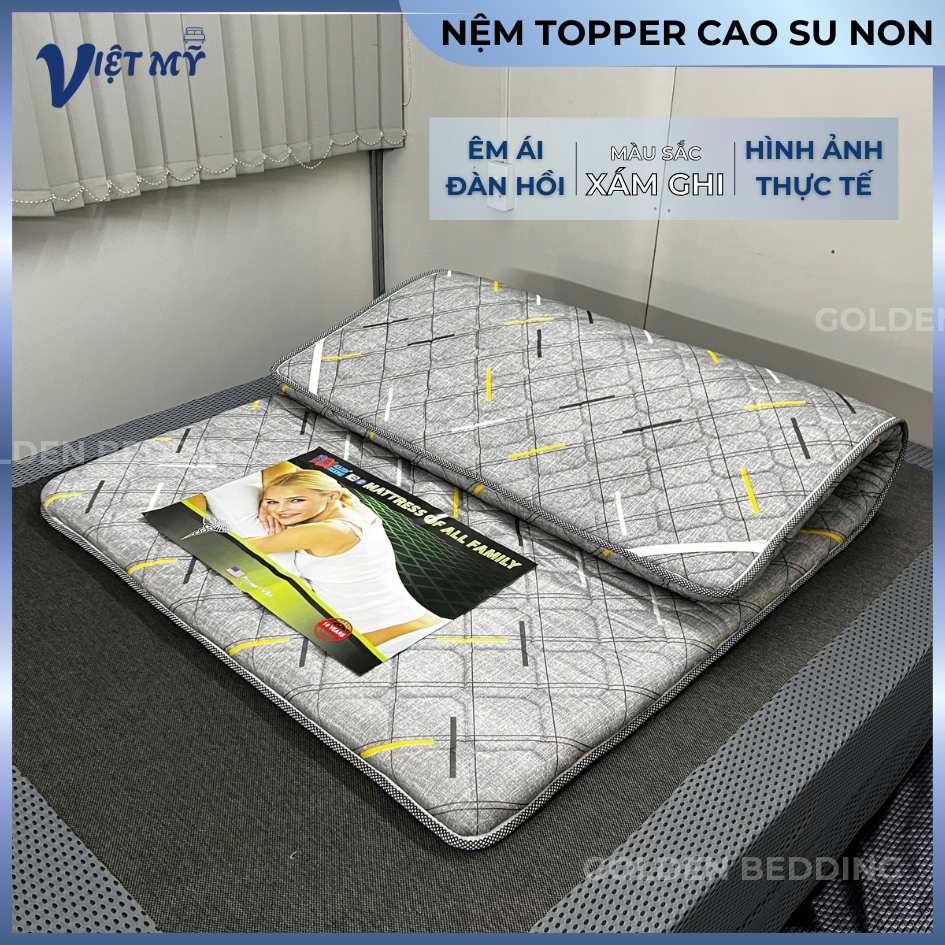 Nệm Topper Cao su non Golden Bedding Xám Ghi dày 3-7cm, Foam êm ái nâng ...