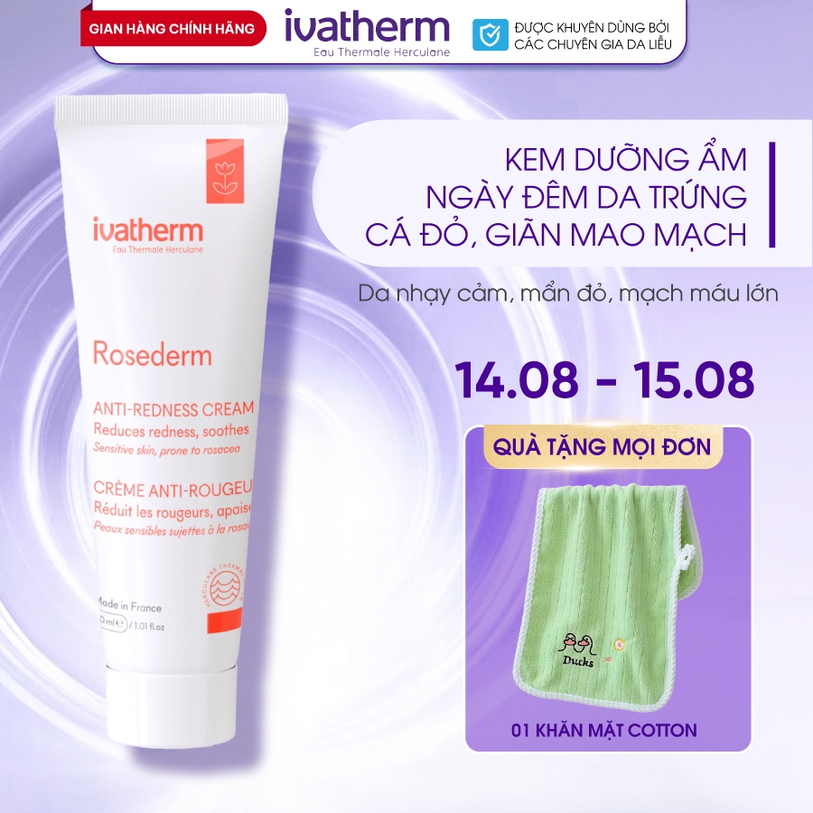 Kem dưỡng ẩm da giãn mao mạch, trứng cá đỏ Ivatherm Rosederm Cream 30ml ...