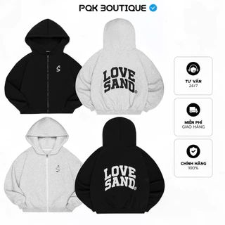 Áo Khoác Dây Kéo Nam Nữ Form Rộng Cổ Cao LOVE SAND Màu Xám Tiêu / Đen