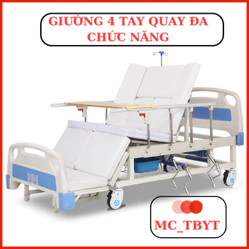 Giường Y TẾ Bệnh Nhân Nâng hạ lưng, nâng hạ chân, lật trái,phải có bô, chậu gội đầu Giường 4 Tay Quay - HAKI