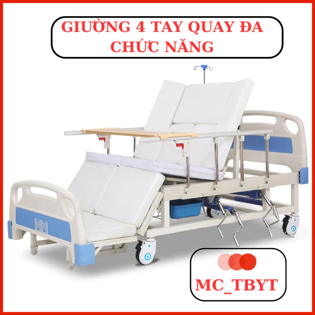 Giường Y TẾ Bệnh Nhân Nâng hạ lưng, nâng hạ chân, lật trái,phải có bô, chậu gội đầu Giường 4 Tay Quay - HAKI