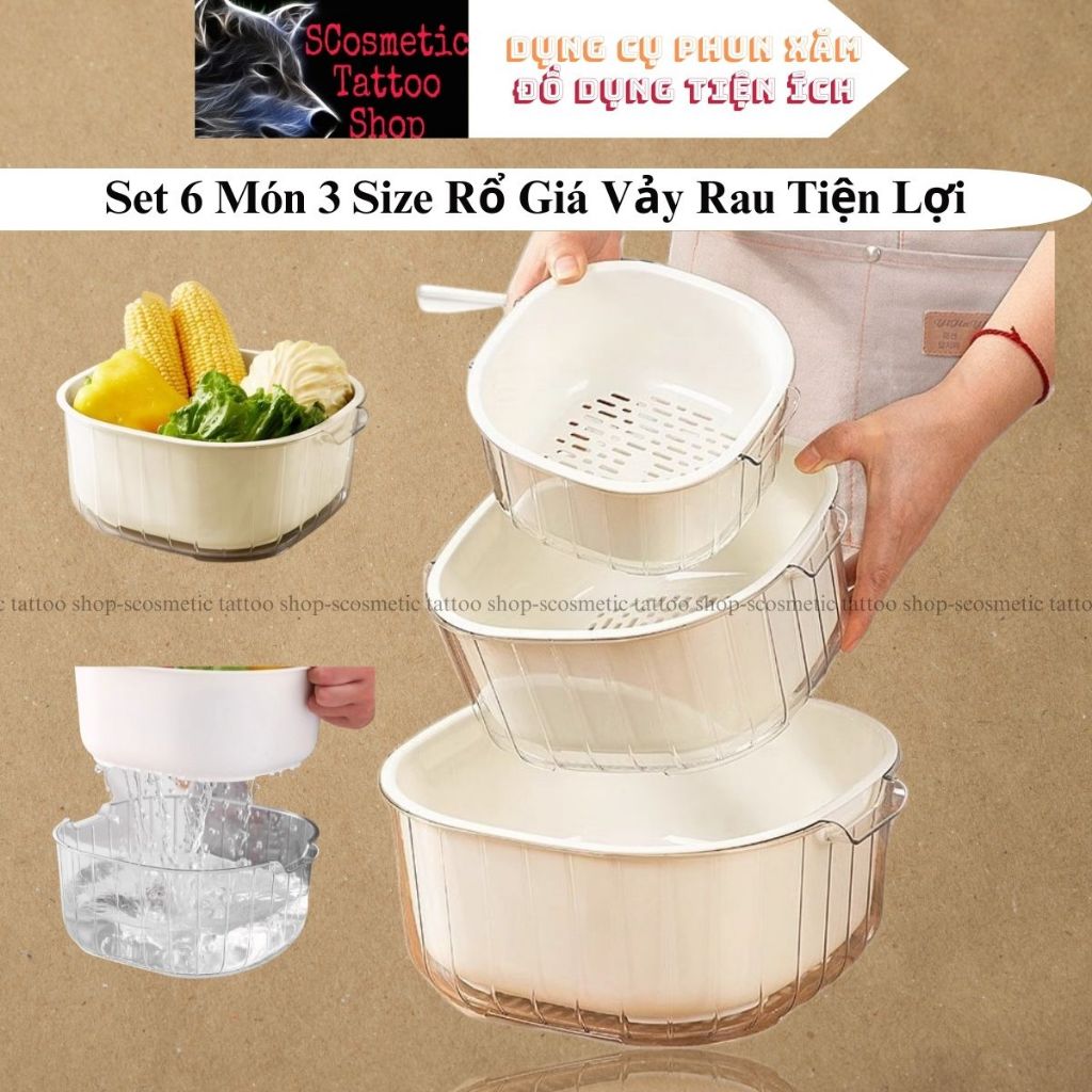Rổ Thoát Nước Hai Lớp 6 Món 3 Size – Bộ Chậu Rửa Rau, Giỏ Đựng Trái Cây ...