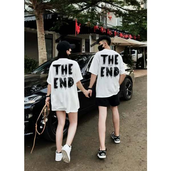 Áo thun trắng đen The End 100% cotton co giãn thấm hút mồ hôi 40-100kg form suông Unisex Basetee