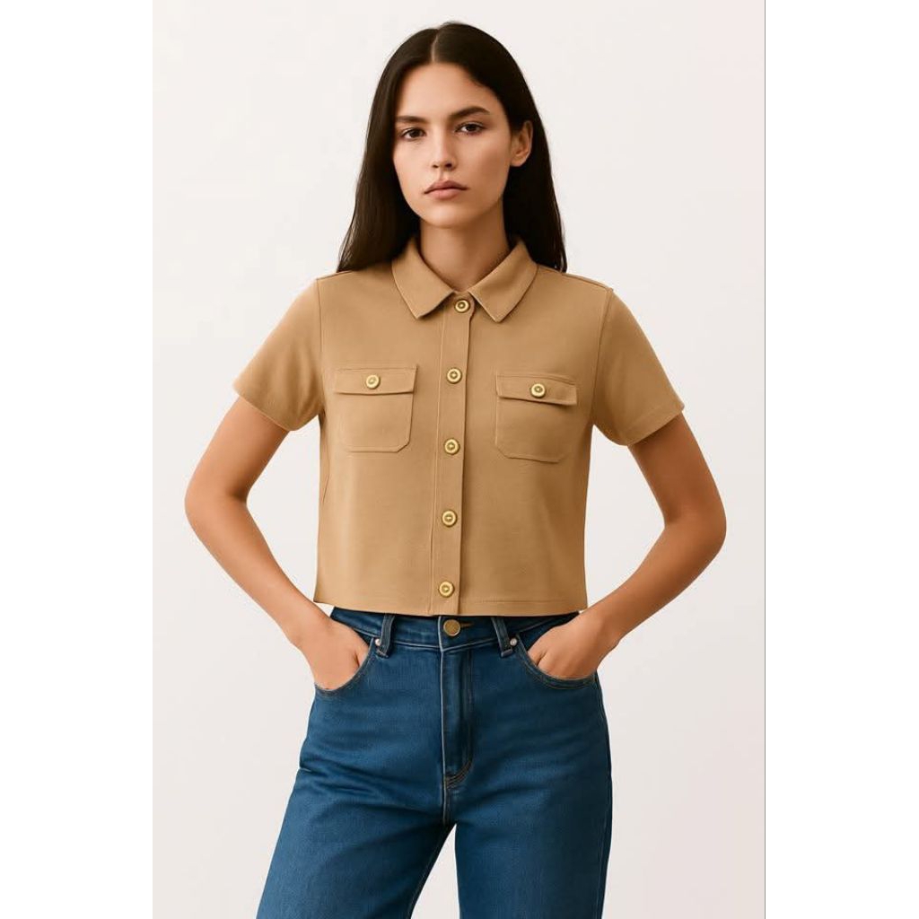 Áo sơ mi crop Ann T4ylor bigsize xuất xịn