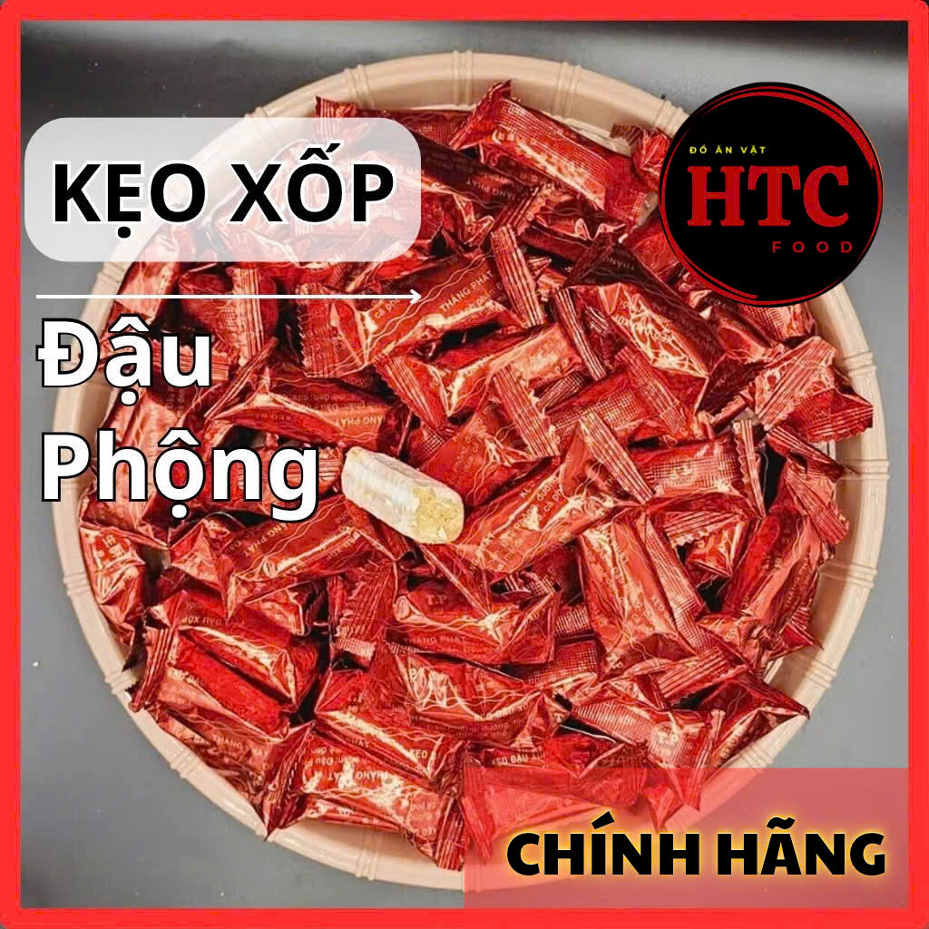 Kẹo đậu phộng xốp mềm ít ngọt, kẹo lạc T.P bánh kẹo chính hãng, túi 200g/500g, đồ ăn vặt HTC Food