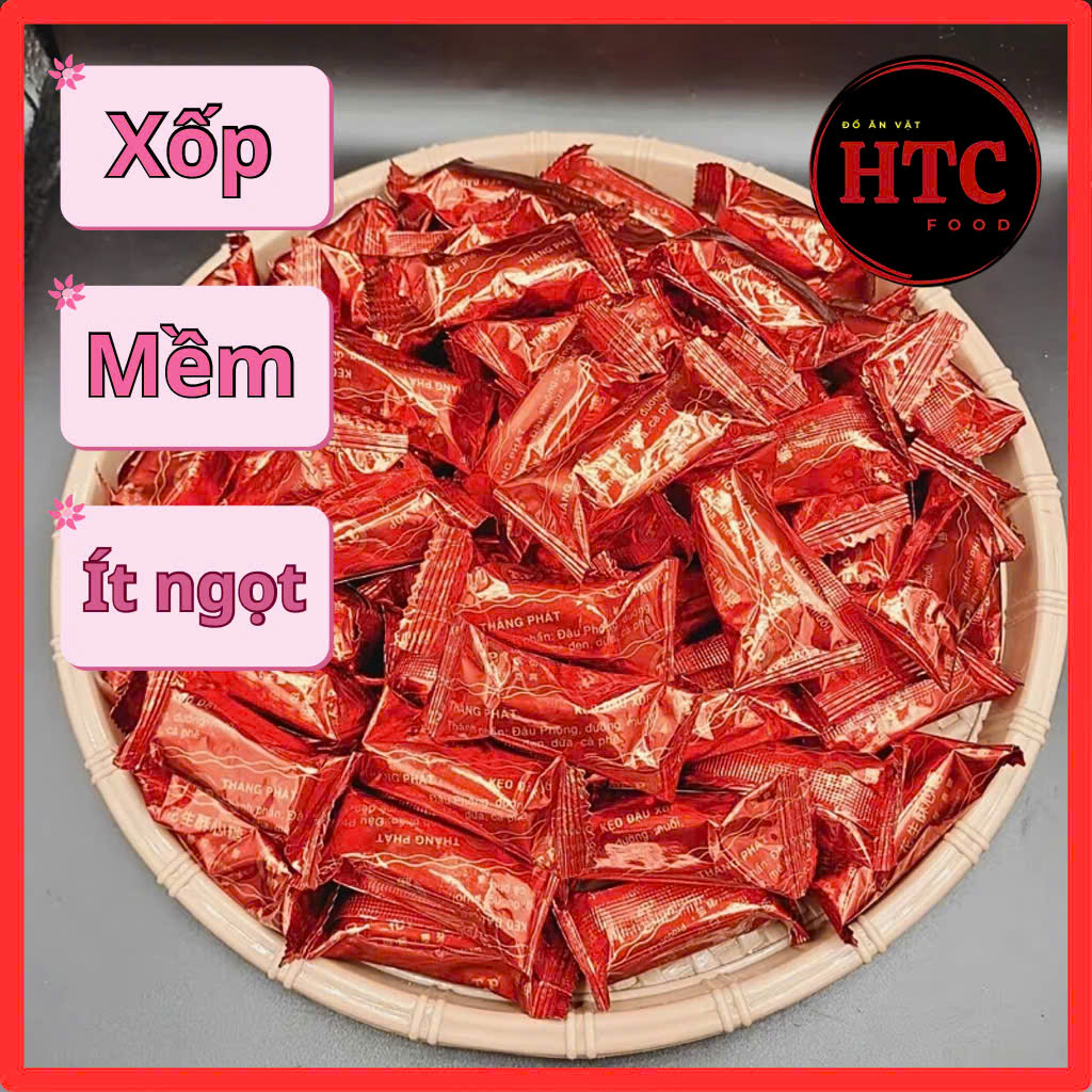 Kẹo đậu phộng xốp mềm ít ngọt, kẹo lạc T.P bánh kẹo chính hãng, túi 200g/500g, đồ ăn vặt HTC Food
